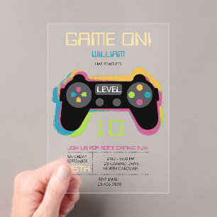 Tiener Gamen Gamer Videospel Speler Verjaardag Acryl Uitnodigingen