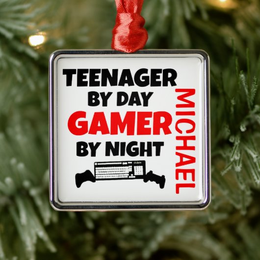 Tiener Gamer Metalen Ornament (Boom)