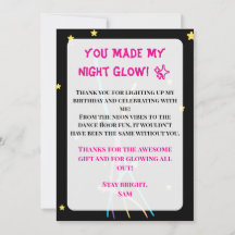 Tiener Glow Feest Bedankkaart – Neon Nights Editie