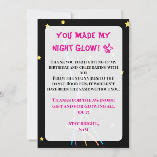 Tiener Glow Feest Bedankkaart – Neon Nights Editie Kaart