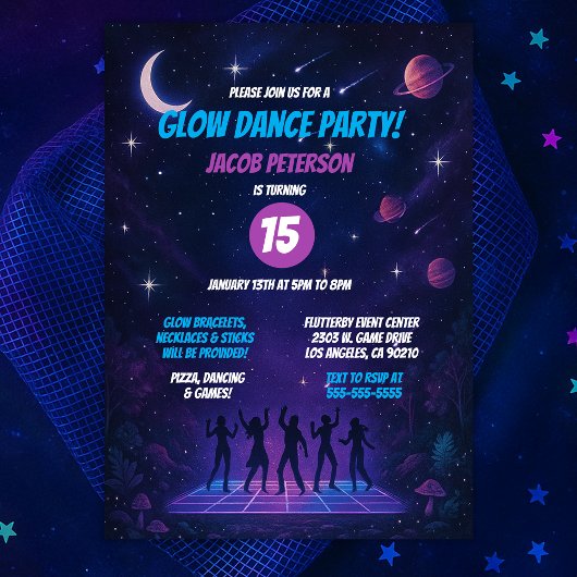 Tiener Glow Space Dance Party met Silhouetten Kaart