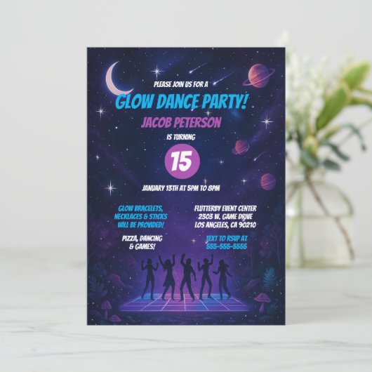 Tiener Glow Space Dance Party met Silhouetten Kaart (Staand voorkant)