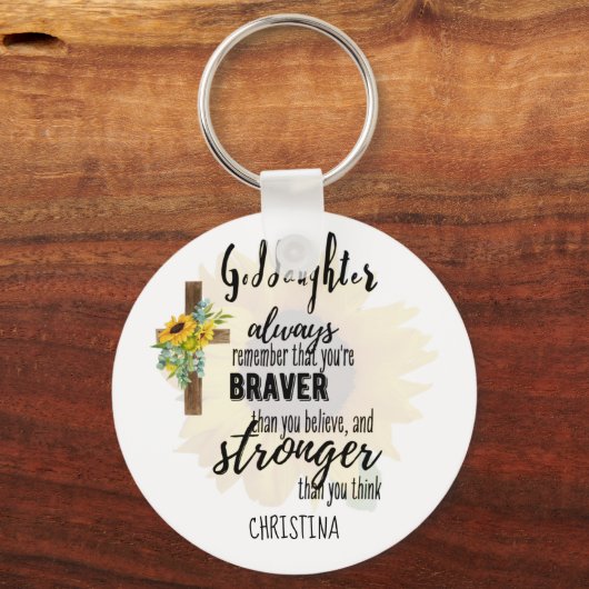 Tiener GODDOCHTER Motiverende Spreuk Zonnebloemen Sleutelhanger (Voorkant)