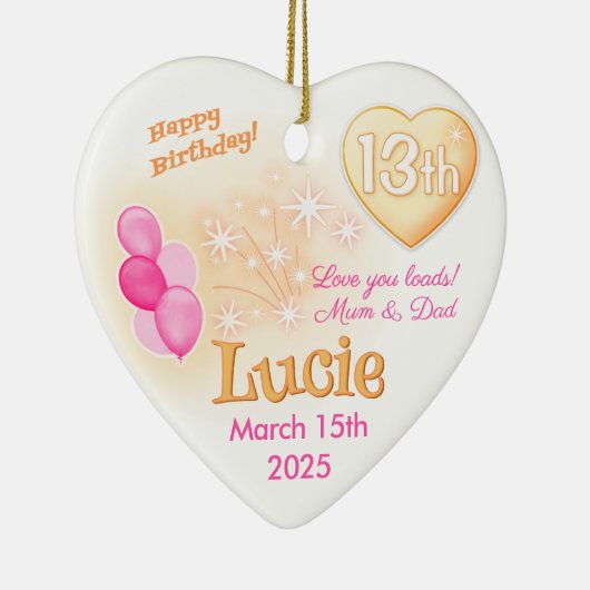 Tiener Hart 13e Verjaardag Meisje Dochter Roze Keramisch Ornament (Rechts)