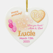 Tiener Hart 13e Verjaardag Meisje Dochter Roze Keramisch Ornament (Voorkant)