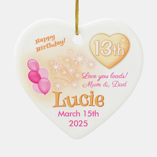 Tiener Hart 13e Verjaardag Meisje Dochter Roze Keramisch Ornament (Achterkant)