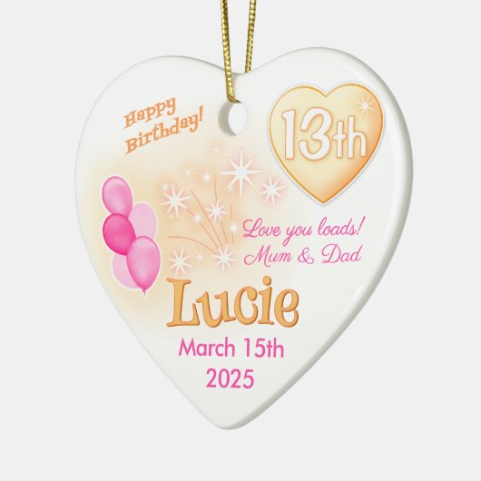 Tiener Hart 13e Verjaardag Meisje Dochter Roze Keramisch Ornament (Links)