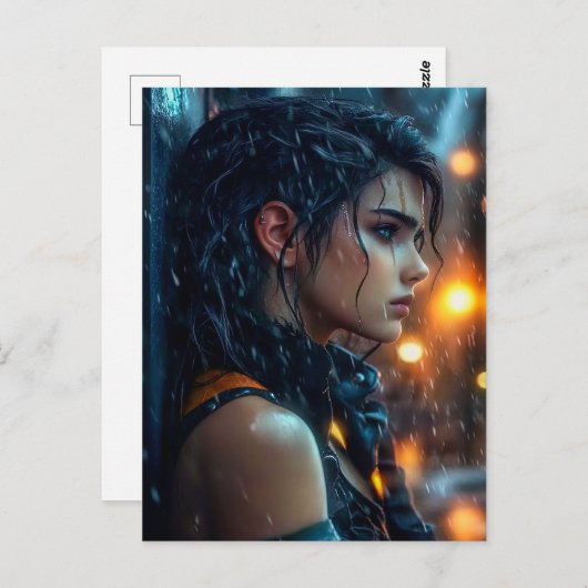 Tiener in de regen briefkaart (Voorkant / Achterkant)