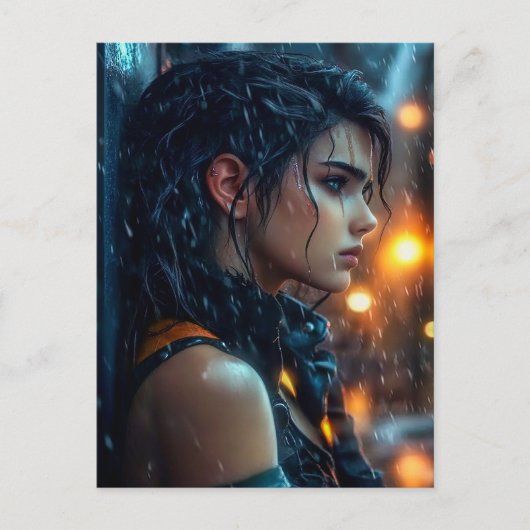 Tiener in de regen briefkaart (Voorkant)