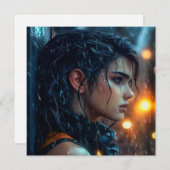 Tiener in de regen feestdagenkaart (Voorkant / Achterkant)