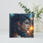 Tiener in de regen feestdagenkaart (Staand voorkant)