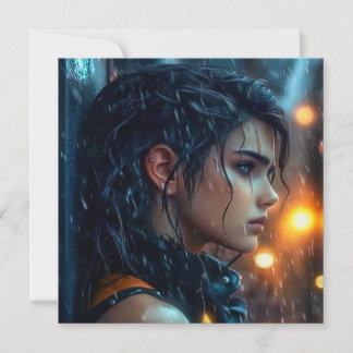 Tiener in de regen feestdagenkaart