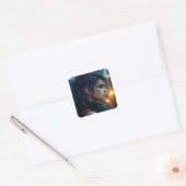 Tiener in de regen vierkante sticker (Envelop)