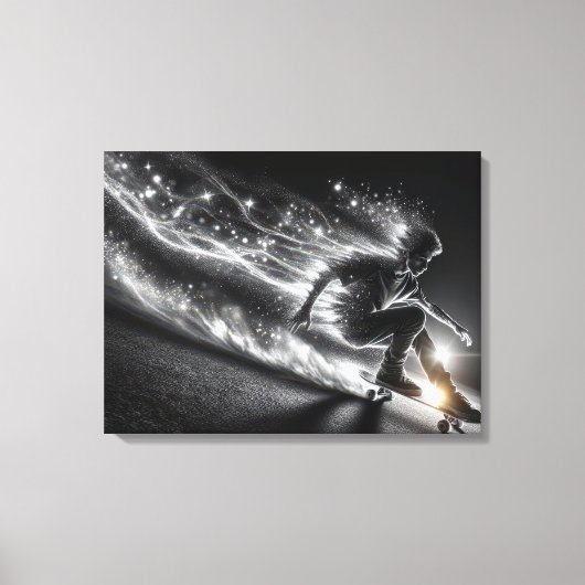 Tiener jongen skateboarden met lichte paden canvas afdruk (Voorkant)