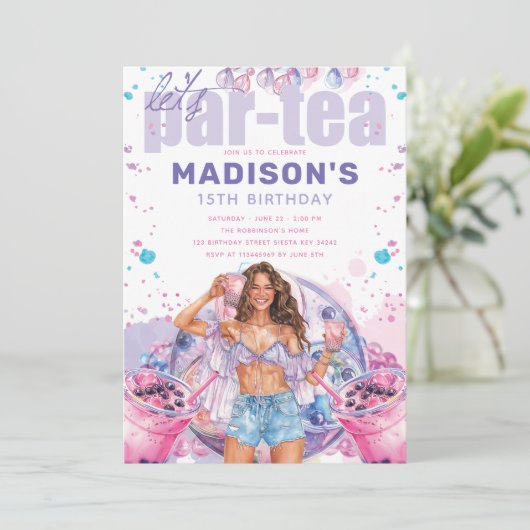 Tiener Kleurrijke Boba Bubble Tea Verjaardag Kaart (Staand voorkant)