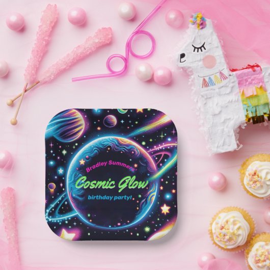 Tiener kosmische gloed ruimte thema verjaardagsfee papieren bordje (Feest)
