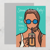 Tiener meisje bubble thee kleurrijke schattige ver kaart (Voorkant / Achterkant)