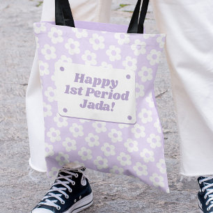 Tiener Meisje Eerste Menstruatie Paarse Bloem Patr Tote Bag
