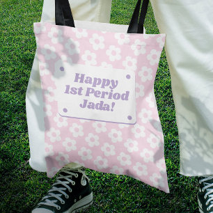 Tiener Meisje Eerste Pastel Roze Bloem Patroon Tote Bag