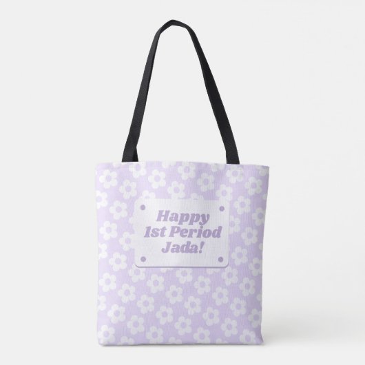 Tiener Meisje Eerste Periode Paarse Bloem Patroon Tote Bag (Achterkant)