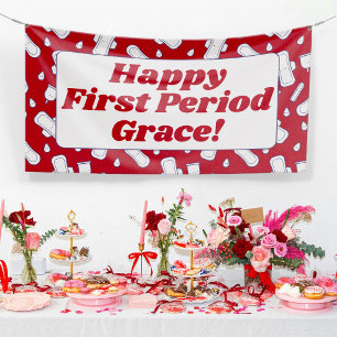 Tiener Meisje Gelukkige Eerste Menstruatie Rode Me Spandoek