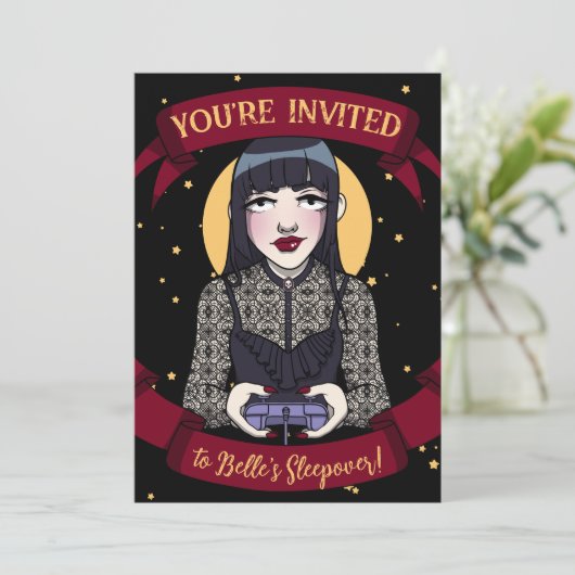 Tiener Meisje Gothic Gamer Zwart Rood Slapoverleg Kaart (Staand voorkant)