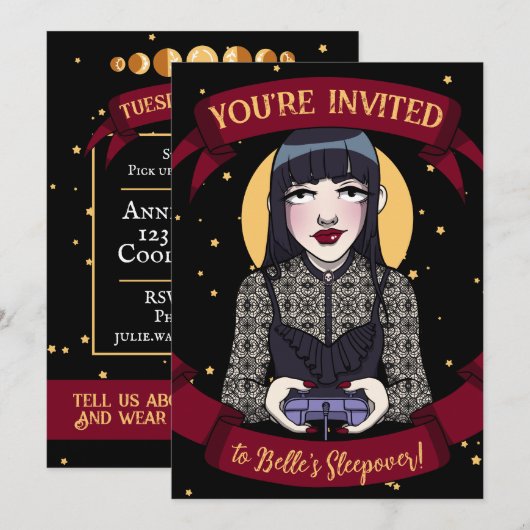 Tiener Meisje Gothic Gamer Zwart Rood Slapoverleg Kaart (Voorkant / Achterkant)