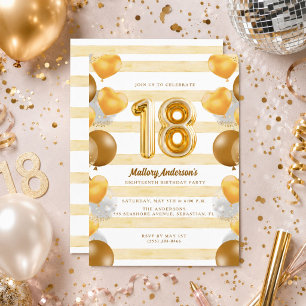 Tiener Meisje Gouden Ballon 18e Verjaardagsfeestje Kaart