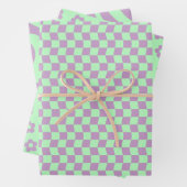 Tiener Meisje Groovy Paarse Groen Wavy Geruite Dai Inpakpapier Vel (In situ)