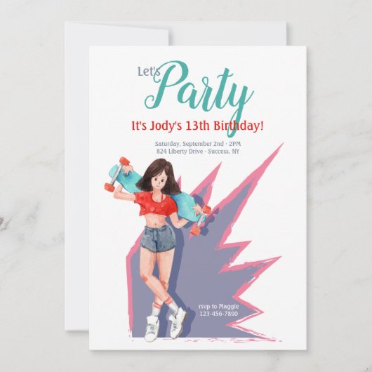 Tiener Meisje met Skateboard Kaart (Voorkant)