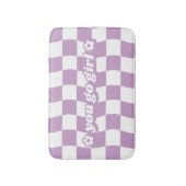 Tiener Meisje Paarse Wit Checkerboard Patroon Slog Badmat (Voorkant Verticaal)