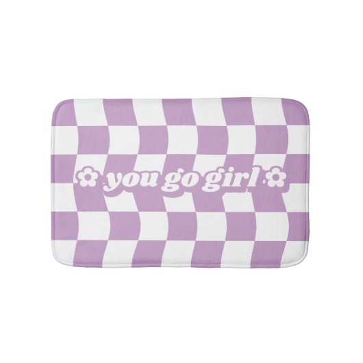 Tiener Meisje Paarse Wit Checkerboard Patroon Slog Badmat (Voorkant)