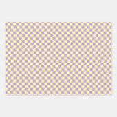 Tiener Meisje Pastel Geel Paarse Wavy Checker Bloe Inpakpapier Vel (Voorkant)