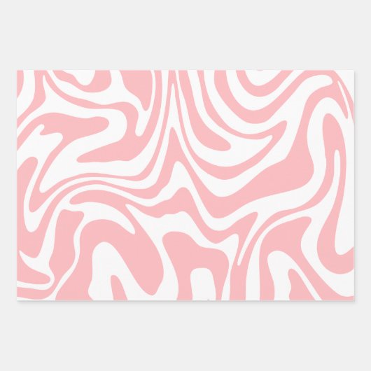 Tiener Meisje Pastel Roze Wit Wavy Geruite Bloem Inpakpapier Vel (Voorkant 3)