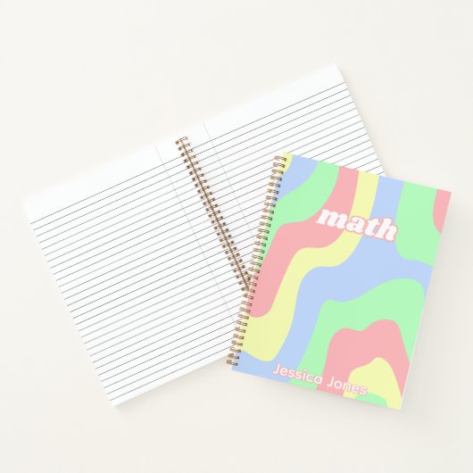Tiener Meisje Retro Roze Groene Golvende Lijnen On Notitieboek (Binnen)