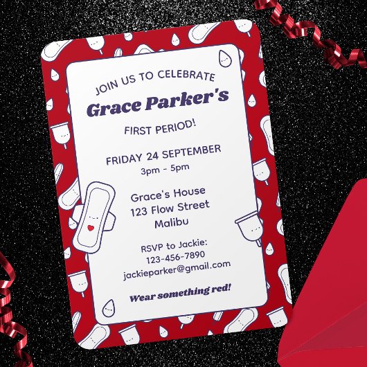 Tiener Meisje Rood Menstruatiekussen Eerste Period Kaart