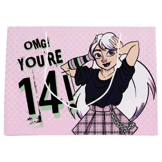 Tiener Meisje Roze Cartoon Punk 14e Verjaardag Groot Cadeauzakje (Voorkant)