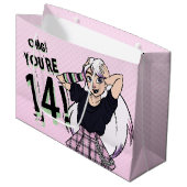 Tiener Meisje Roze Cartoon Punk 14e Verjaardag Groot Cadeauzakje (Voorkant Gekanteld)