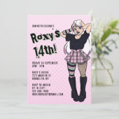 Tiener Meisje Roze Cartoon Punk 14e Verjaardag Kaart (Staand voorkant)