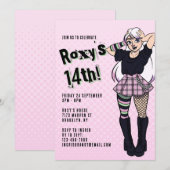 Tiener Meisje Roze Cartoon Punk 14e Verjaardag Kaart (Voorkant / Achterkant)