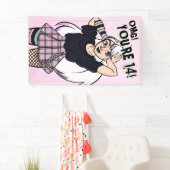 Tiener Meisje Roze Cartoon Punk 14e Verjaardag Spandoek (Insitu)