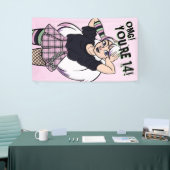 Tiener Meisje Roze Cartoon Punk 14e Verjaardag Spandoek (Beurs)