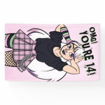 Tiener Meisje Roze Cartoon Punk 14e Verjaardag