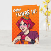 Tiener Meisje Schattige Punk Gamer 14e Verjaardag Kaart (Gele Bloem)