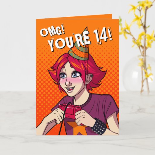 Tiener Meisje Schattige Punk Gamer 14e Verjaardag Kaart (Gele Bloem)
