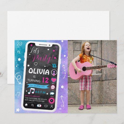 Tiener Muziek Ster Verjaardag Foto Kaart (Voorkant / Achterkant)