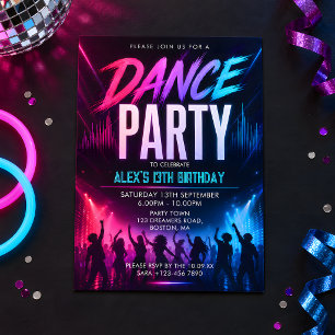Tiener Neon Dansfeest Verjaardag Kaart