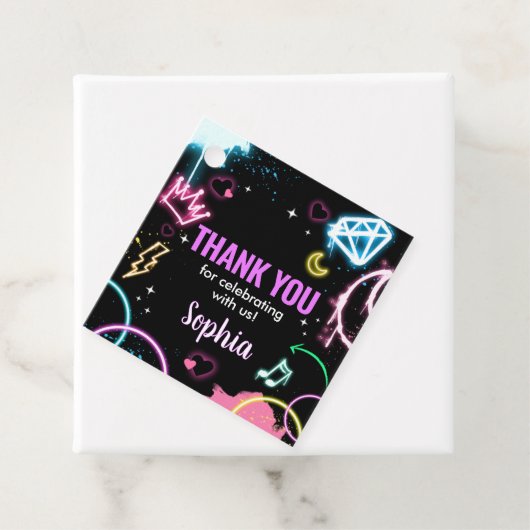 Tiener Neon Dertiende Verjaardag Party Square Bedankjes Labels (In situ)