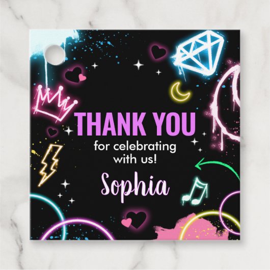 Tiener Neon Dertiende Verjaardag Party Square Bedankjes Labels (Voorkant)
