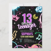 Tiener Neon Dertiende Verjaardagsfeest Kaart (Voorkant)